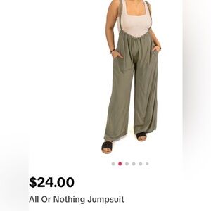 Zenana Woven tie back suspender jumpsuit.  Olive green NWOT